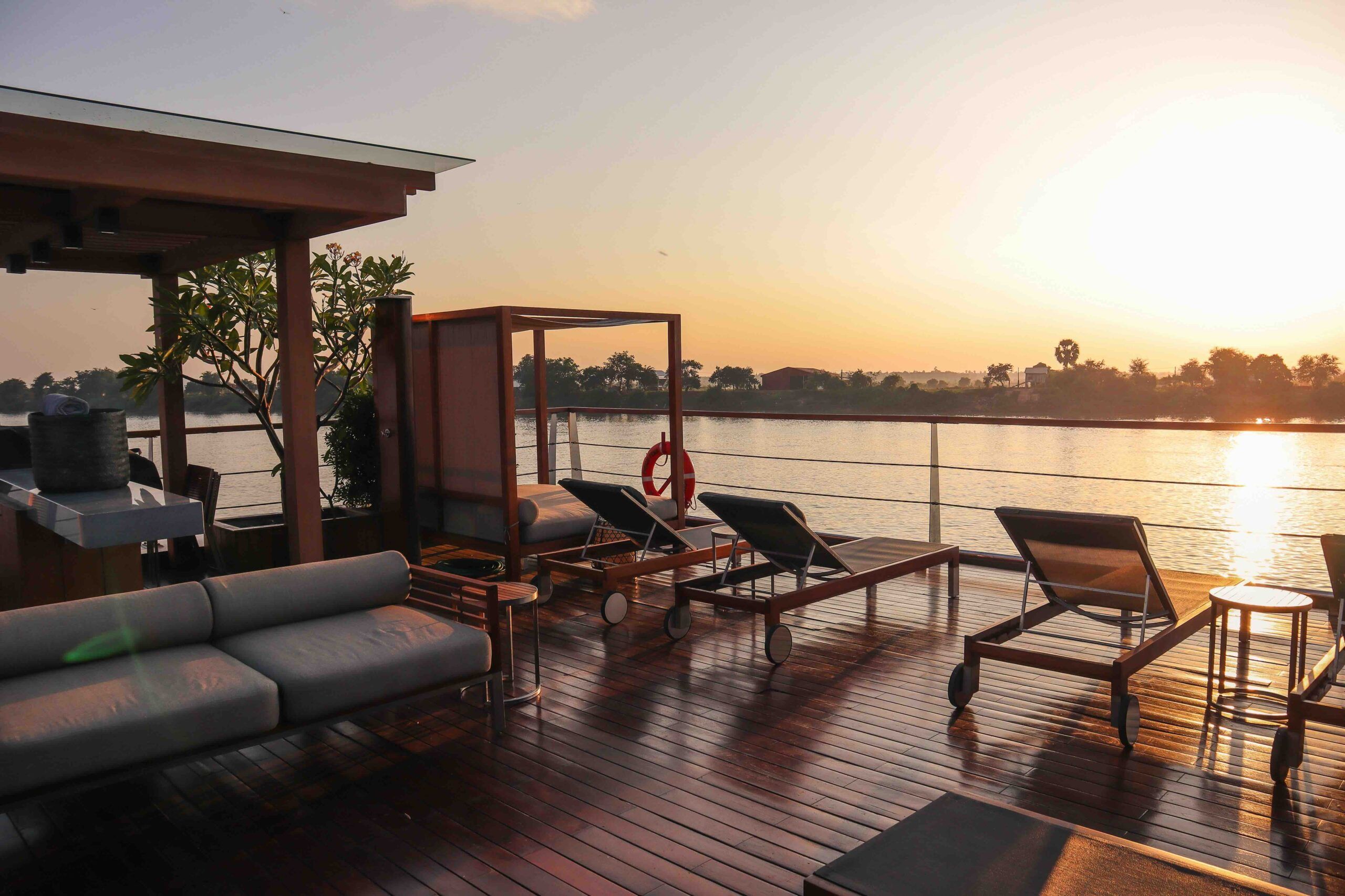 Mekong Cruise Ship deck in sunset